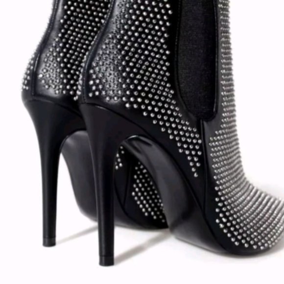 Zara Studded Black Spike Heel Ankle Boots - Picture 3 of 5